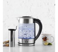 Karaca Glass Herbal Tea Maker Machine & Electric Kettle for Hot Water - Stainless Steel Tea Filter - Quick Boil, Auto Shut-Off, Loose Tea or Turkish Tea Brewing - Silver & Black (1850W, 1.7L)