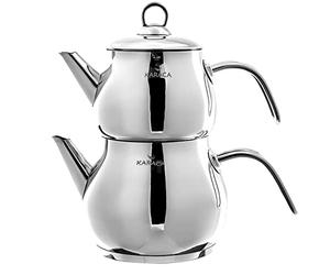 KARACA Layla Turkish Tea Pot Set, 1 Lt 2.2 lb Teapot & 1.75 Lt 3.85 lb Kettle, 18/10 Stainless Steel, Tea Sieve, Turkish Tea Maker, Double Teapots, 2 Years Warranty, Durable, Metal, Induction Safe