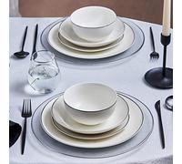 Karaca Leon Porcelain Dinner Set for 6 People - 24-Piece Crockery Set with Plates and Bowls Set, Round Dinnerware Set & White Platinum Dinner Set