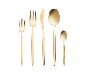 KARACA Lisbon Matte Gold 30-Piece Cutlery Set for 6 People - Elegant Flatware Set with Brushed Gold Finish - Modern Tableware Service for Family Meals & Entertaining