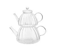 Karaca Lori Glass Teapot with Infuser - Turkish Transparent Tea Pot Tea Maker for Loose Leaf, Herbal Tea for 9 Cups - Tea Kettle (1.2L) & Teapot-Lid with Removable Strainer (0.6L)