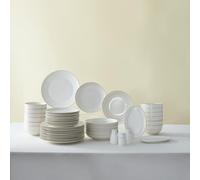 Karaca Mandarin White Dinnerware Sets, Modern Kitchen Dinner Set for 12 People, Bone China Dishwasher Safe Plates and Bowls Sets, Durable & Elegant, Gold Trim, 53-Piece