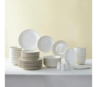 Karaca Mandarin White Dinnerware Sets, Modern Kitchen Dinner Set for 12 People, Bone China Dishwasher Safe Plates and Bowls Sets, Durable & Elegant, Gold Trim, 53-Piece