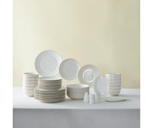 Karaca Mandarin White Dinnerware Sets, Modern Kitchen Dinner Set for 12 People, Bone China Dishwasher Safe Plates and Bowls Sets, Durable & Elegant, Gold Trim, 53-Piece