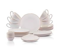 Karaca Marcelo Gold Breakfast Set for 6 People - 26-Piece Crockery Set with Plates and Bowls Set, New Generation Bone, Round Serveware Set & White Gold Dinner Set