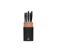 Karaca Mastercut 6-Piece Black Knife Set with Block, Stainless Steel Kitchen Knives Sets with Ergonomic Handles, Includes Cleaver, Cutting, Bread, Vegetable, Paring Knives & Stand