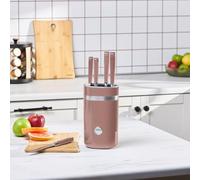 Karaca Mastermaid 6-Piece Pink Knife Set, Stainless Steel Kitchen Knife Set with Block, Colourful & Modern, Includes Chef, Slicer, Utility, and Paring Knives, Rose
