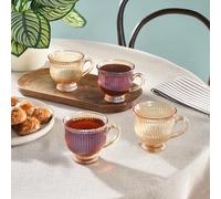 KARACA Maya 4-Piece Glass Tea Cup Set for 4 People 200ml Amber, Modern Elegant Clear Teacups with Handles, Aesthetic Mug Saucer Set Tableware, Luxury Hot Drinks Serving Glassware, Dishwasher Safe