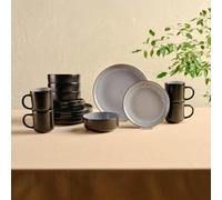 Karaca Messina 16-Piece Stoneware Dinner Set with Mugs for 4 People, Modern Plates and Bowls Set, Black Dinnerware with Reactive Glaze Finish, Dishwasher Safe
