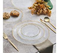 Karaca Milanda Glass Dinner Set for 4 People - 12 Piece Kitchen Dinnerware Sets - Crockery Dining Set with Round Plates and Bowls Dishes Set - Transparent Gold