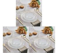 Karaca Milanda Glass Dinner Set for 4 People - 12 Piece Kitchen Dinnerware Sets - Crockery Dining Set with Round Plates and Bowls Dishes Set - Transparent Gold (Pack of 3)