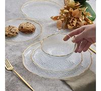 Karaca Milanda Glass Dinner Set for 4 People - 12 Piece Kitchen Dinnerware Sets - Crockery Dining Set with Round Plates and Bowls Dishes Set - Transparent Gold