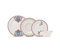 Karaca Nakkaş 24-Piece Dinner Set for 6, Elegant White with Colorful Patterns, Bone China Dinnerware Set, Durable & Stain-Resistant Dinner Service for Casual Meals & Special Occasions