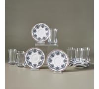 KARACA Nakkas V2 Turkish Tea Glass Set, 12 Piece, 130ml, Red | Six 130ml glasses pair with six bone china saucers in a red service for six.