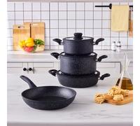 Karaca Nebula Granite 7-Piece Pots and Pan Set Non Stick, Induction Cookware Set, Durable Kitchen Cooking Pots, Easy Clean, Even Heat Distribution for All Hobs, Black