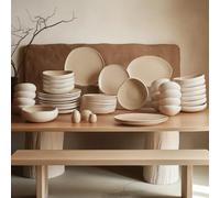 Karaca New Cupid 55-Piece Stoneware Dinner Set for 12 People, Cream Plates and Bowls Set, Dishwasher & Freezer Safe, Complete Dinnerware Sets, Earth Collection