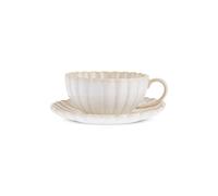 Karaca New Daisy Stoneware Glass Tea Cup And Saucer, 250Ml, White