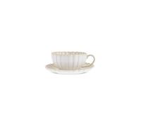 KARACA New Daisy Tea Cup and Saucer Set 250 ml White, Reactive Stoneware Coffee & Cappuccino Cups, Dishwasher Safe Kitchen Drinkware
