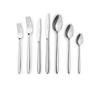 Karaca New Flow 84-Piece Cutlery Set for 12 People - 18/10 Stainless Steel, Dinnerware Tableware Silverware Service, Includes Fork, Spoon, Knife, Dessert Fork,Teaspoon, Mirror Polished, Silver