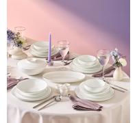 Karaca New Meridian 55-Piece Crockery Set for 12 People, Elegant Plate Set, Durable Bone China Tableware, White with Platinum Dinner Service