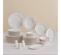 Karaca New Olio White Dinnerware Sets, Modern Kitchen Dinner Set for 12 People, Bone China Plates and Bowls Sets, Durable & Elegant, 53-Piece