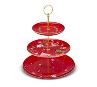 Karaca New Year Christmas New Generation Bone Golden Line 3-Tier Cake Stand, Red Multi
