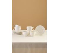 KARACA Nina Embossed 12-Piece Bone China Tea Cup and Saucer Set for 6 People 220ml White, Elegant Luxury Textured Coffee Teacups, Aesthetic Porcelain Cup Saucers Tableware Kit, Dishwasher Safe