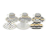 Karaca Nossa Set of 6 Coffee Cups, with Saucer-Turkish Coffee and Espresso Cups, Mocha Cups Set Made of Porcelain-Traditional Porcelain Coffee Service