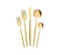 Karaca Orion 30-Piece Stainless Steel Cutlery Set for 6 People, Matte Gold Finish, Modern Flatware for Dinner, Dessert, and Serving