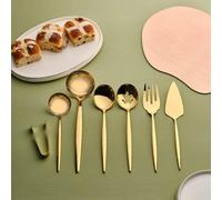 Karaca Orion 7-Piece Stainless Steel Serving Utensil Set, Shiny Gold