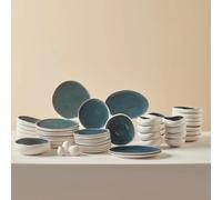 Karaca Oscar 55-Piece Stoneware Dinner Set for 12 People, Multicolor Plates and Bowls Set, Dishwasher & Freezer Safe, Complete Dinnerware Earth Collection New Galactic Reactive Glaze Finish