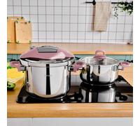 Karaca Perfect 2-Piece Stainless Steel Induction Pressure Cooker Set, 4L+6L, Pink Silver