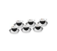 Karaca Piraye 12 Piece Porcelain Espresso Turkish Coffee Cup Set for 6 People, 80ml, Black White Multi