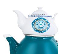 KARACA Porcelain Enamel Teapot, 2.0 liters, Turquoise, Nostalgic Retro Design, Midi Size, Includes Infuser
