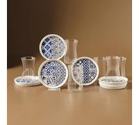 KARACA Portela 12Pcs Bone China Turkish Tea Set 6 People 170ml Glass | 12 Piece Turkish Tea Glass Set for 6, Fine Bone China Decorative Saucers, Traditional 170ml Slim Waist Cups, Dishwasher Safe