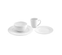 Karaca Punto Embossed 16-Piece New Generation Bone China Dinnerware Set for 4 People, Dinner Plates, Side Plates, Cereal/Soup Bowls, Mugs, Crockery Set, White