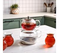 Karaca Refika Borosilicate Glass Teapot Set with Stainless Steel Tea Strainer, 1.5L (50.7 oz) Kettle & 0.6L (20.3 oz) Infuser, Turkish Tea, Heat Resistant Glass Caydanlik, 15x15x15 cm (5.9x5.9x5.9 in)