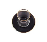 KARACA Retro Anthracite Tea Set for 6 People, Turkish Tea Glasses with Saucers, 12 Pcs, Gold Decal Details