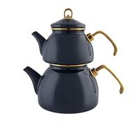 Karaca Retro Enamel Tea Tank Anthracite Tea Maker, Tea Pot, 1.1 liters, Kettle 2.3 liters, Turkish Teapot, Tea Maker, Teapot, Induction Safe, Modern, Family Style, Teapot for Tea Lover