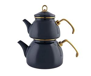 Karaca Retro Enamel Tank Anthracite, 1.1L Maker, 2.3L Kettle, Induction Safe, Modern Family Style, Ideal for Beverage Lovers