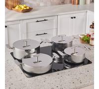 KARACA Rimova 3-Ply Stainless Steel 8-Piece Induction Cookware Set with Glass Lid, Silver