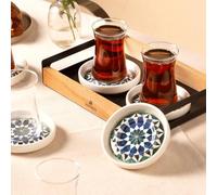 Karaca Roman 12-Piece Ceramic Tea Set 10 cm - Elegant Tea Service Set with 6 Tea Glasses and 6 Tea Plates for Stylish Tea Drinking and Enjoyment - Timeless Design