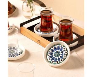 Karaca Roman 12-Piece Ceramic Tea Set 10 cm - Elegant Tea Service Set with 6 Tea Glasses and 6 Tea Plates for Stylish Tea Drinking and Enjoyment - Timeless Design