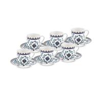 KARACA Rumi 12-Piece Bone China Turkish Coffee Cup Set for 6 People, 80ml, Espresso Coffee Cups and Saucers, Multi
