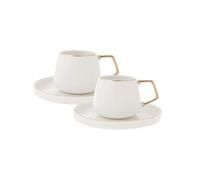 KARACA Saturn Gold Turkish Coffee Cup Set for 2 People - 4 Piece Cups with Saucers - Small Porcelain Espresso Set - Ideal for Serving Greek, Arabic Coffee (100ml)