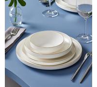 Karaca Saturn White Dinnerware Sets, Modern Kitchen Dinner Set for 6 People, 24-Piece Plates and Bowls Sets, Bone China Material, Durable & Elegant Gold Trim