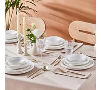 Karaca Saturn White Dinnerware Sets, Modern Kitchen Dinner Set for 6 People, 24-Piece Plates and Bowls Sets, Bone China Material, Durable & Elegant