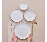 Karaca Saturn White Dinnerware Sets, Modern Kitchen Dinner Set for 6 People, 24-Piece Plates and Bowls Sets, Bone China Material, Durable & Elegant Gold Trim