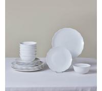 Karaca Scalloped 18-Piece Porcelain Dinner Set for 6 People, Dinner Plates, Side Plates, Soup Bowls, Dishwasher Safe, Microwave Safe, White