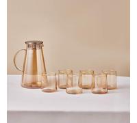 Karaca Serene Clear Tumbler Drinking Glasses Set of 7, Includes Carafe and Glass Set, Elegant Glass Cups for Home and Entertaining, Amber